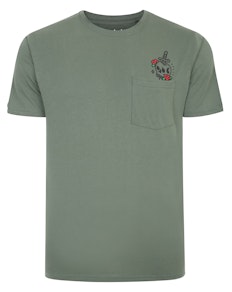 Bigdude Skull Print T-Shirt With Pocket Sage Green Tall